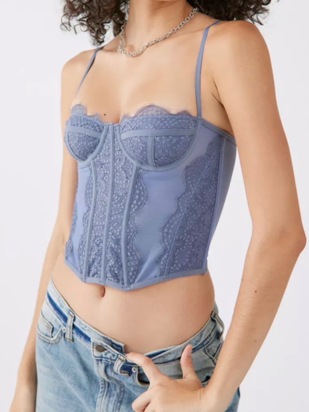 Urban Outfitters Dusty Blue Lace-Trim Bustier Tank